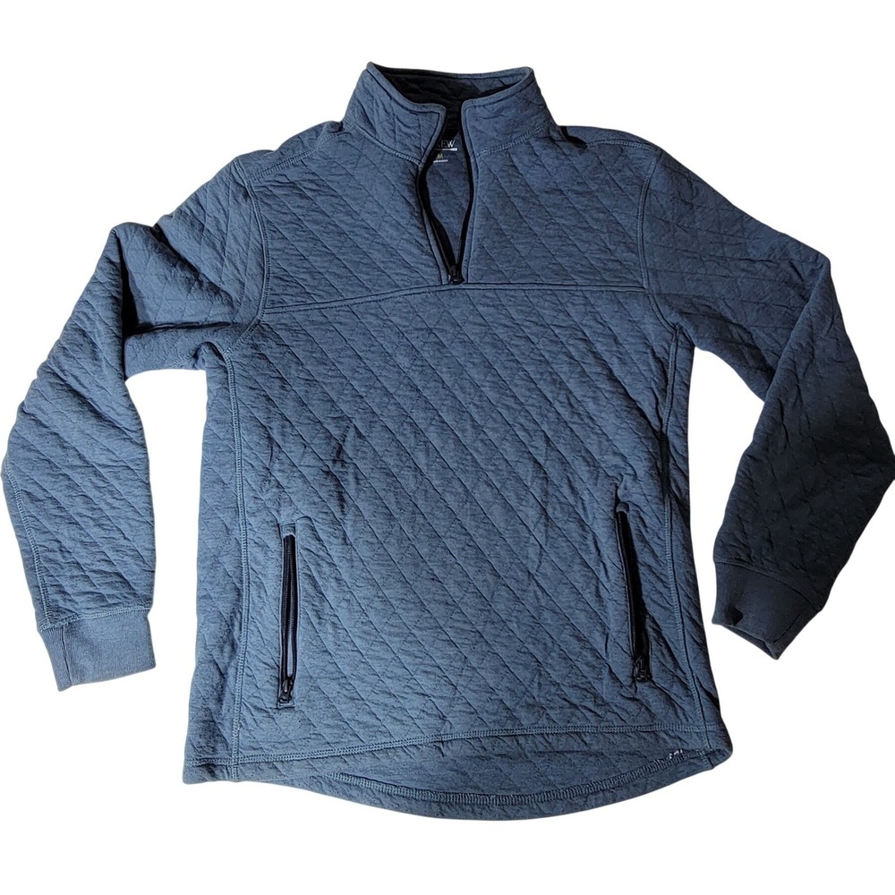 J.Crew Mens Diamond Quilted Quarter Zip Pullover Dusty Blue Mock Neck Medium